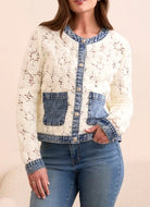MIX MEDIA CROCHET JACKET WITH DENIM INSERTS