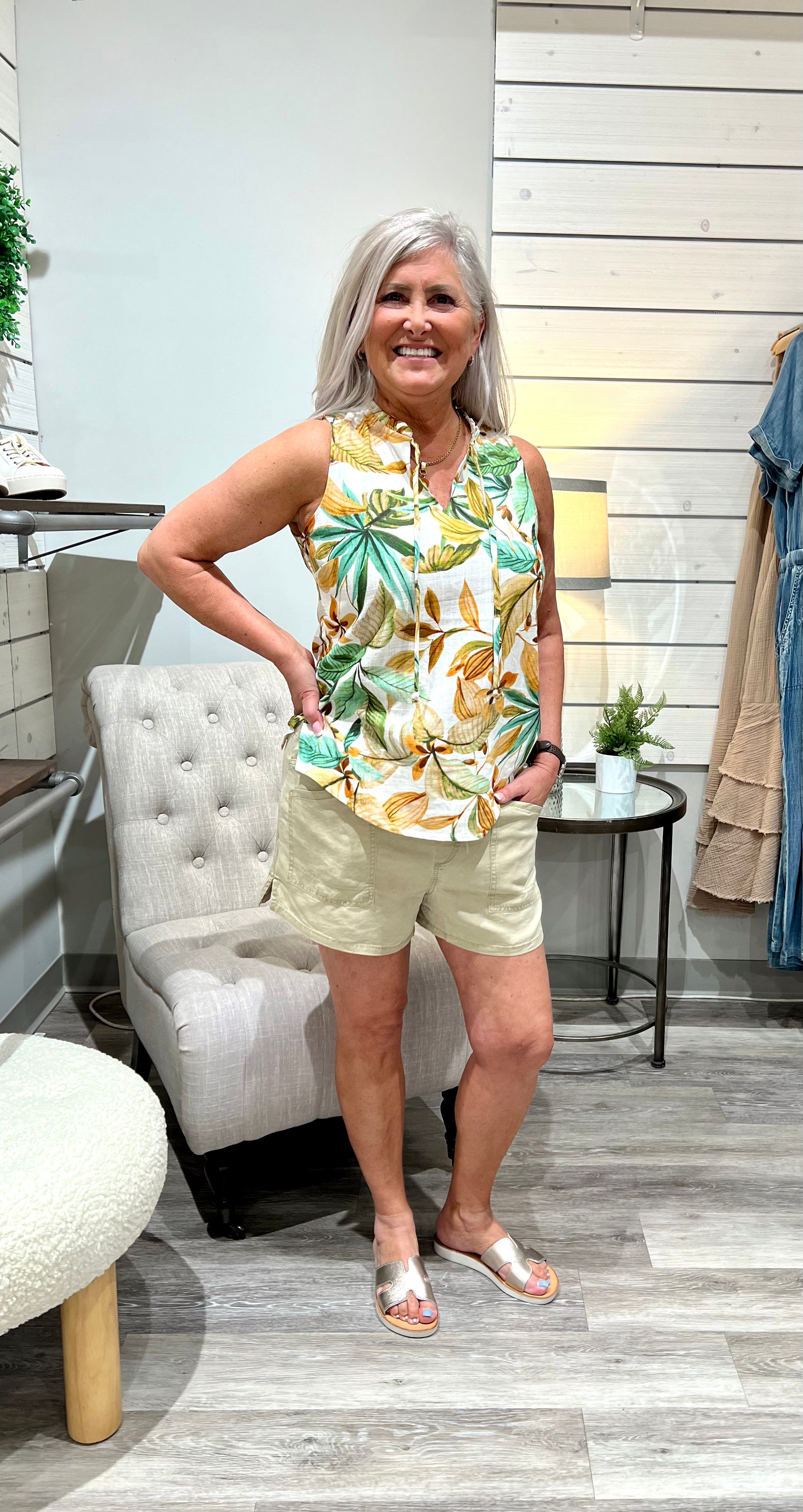 Sleeveless Blouse- Aloe Leaf