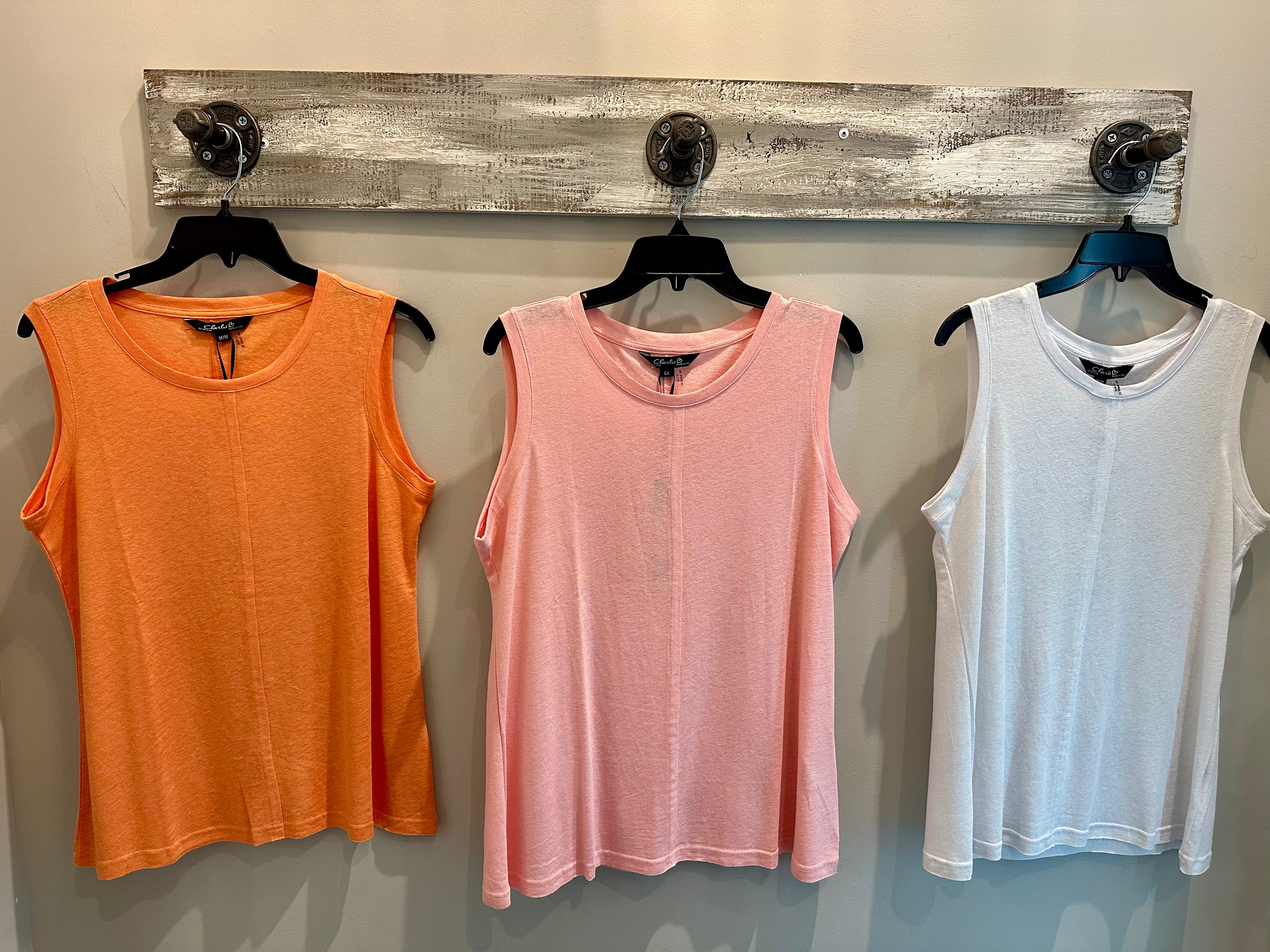 Sleeveless Solid Tee- White, Guava & papaya