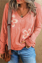 Floral Patchwork V-Neck Long Sleeve Tee