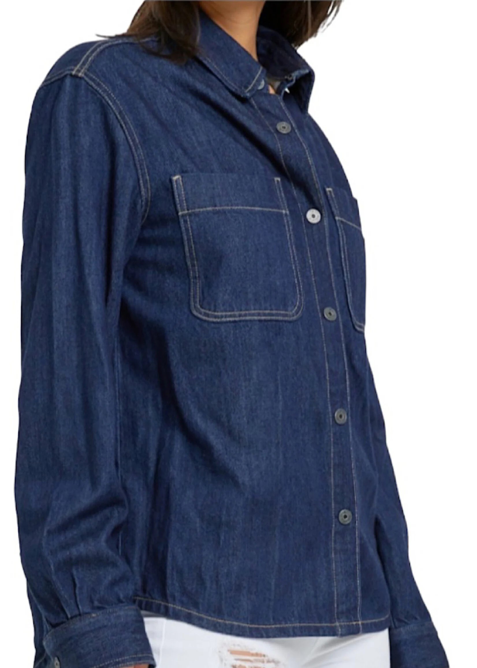 Hidden Jeans Relaxed Fit Denim Shirt in a Dark Wash