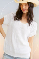 Crew Neck Cuffed Sleeve Center Detail Sweater- off white
