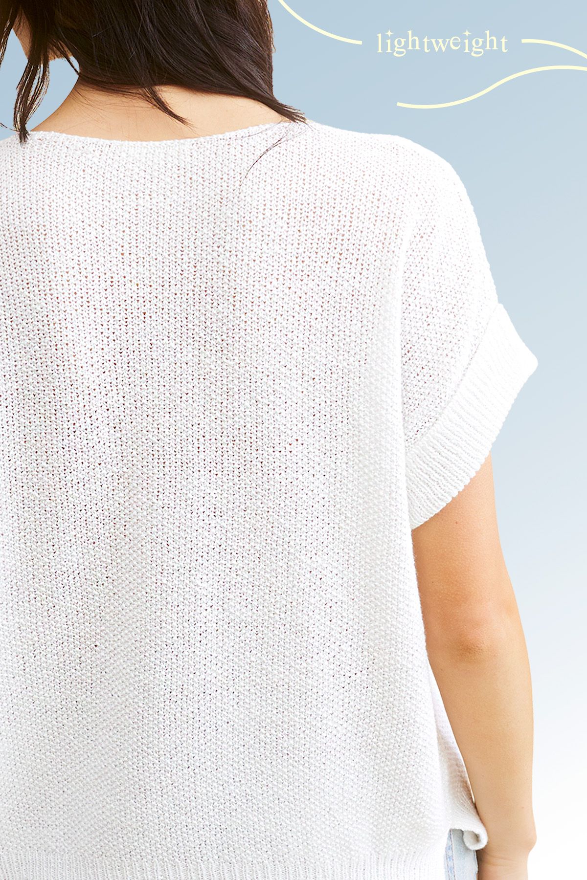 Crew Neck Cuffed Sleeve Center Detail Sweater- off white