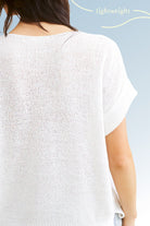 Crew Neck Cuffed Sleeve Center Detail Sweater- off white