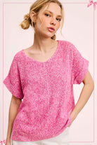 Crew Neck Cuffed Sleeve Center Detail Sweater- candy pink