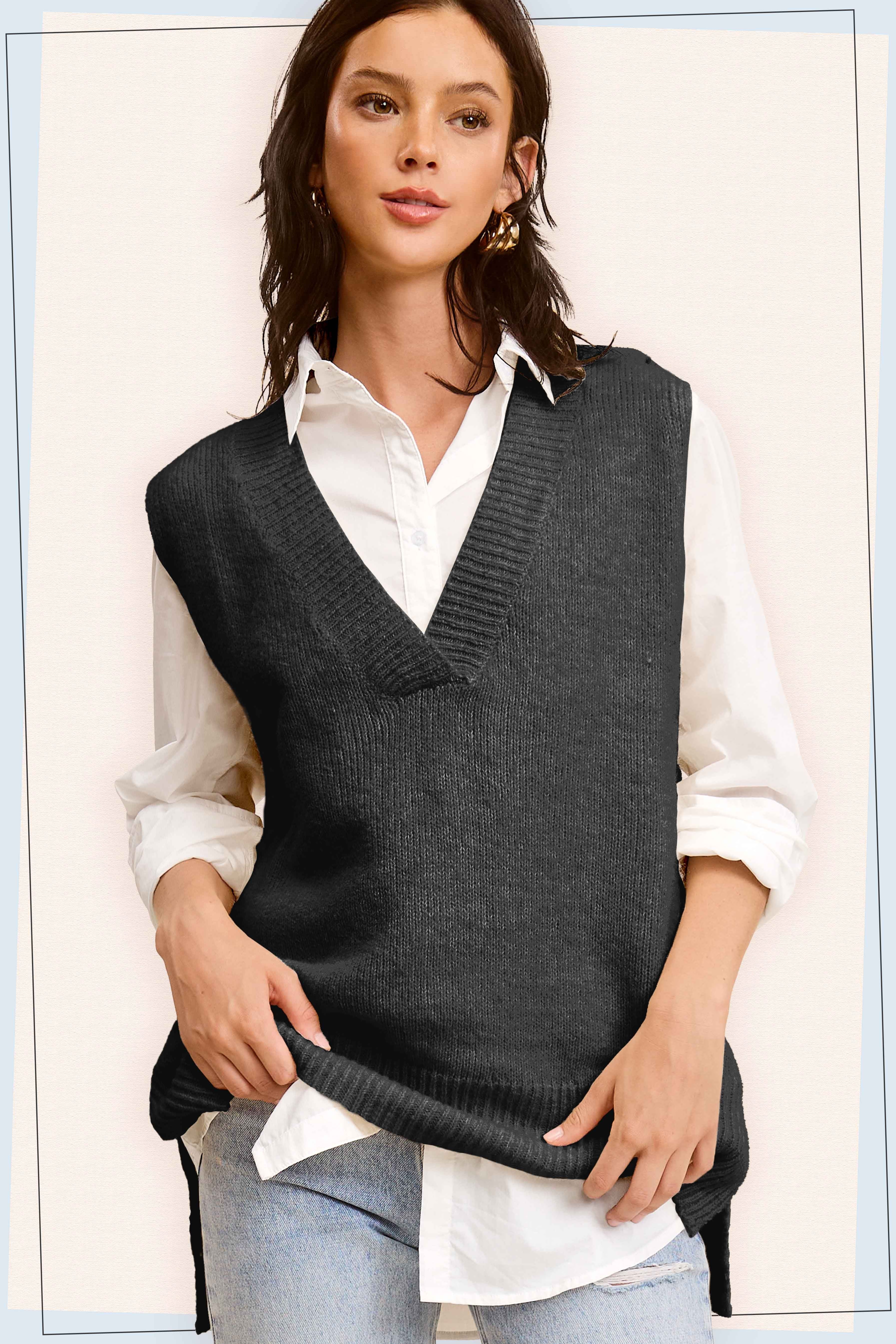 Menswear Sweater Vest- Black Sesame