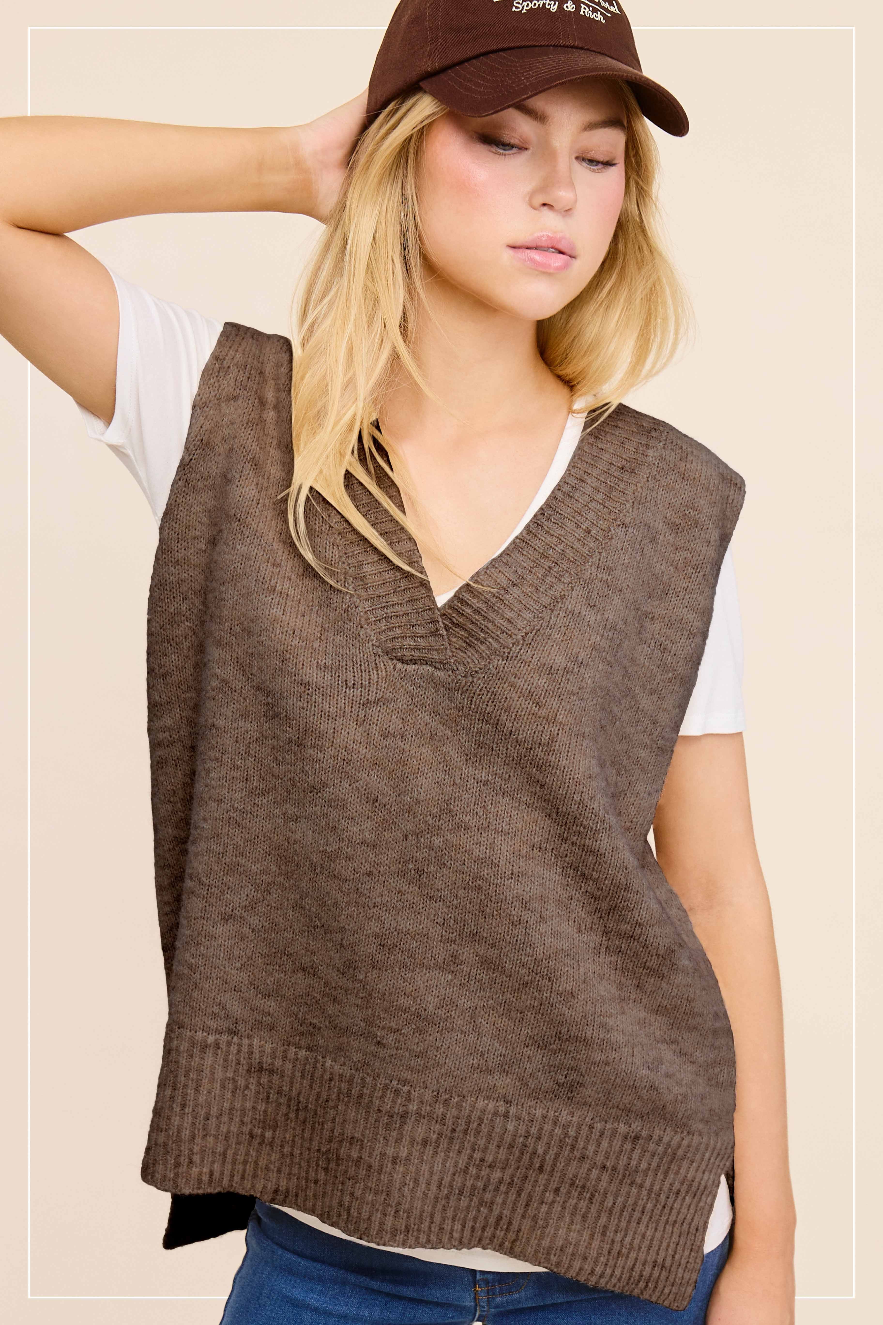 Menswear Sweater Vest- brownie