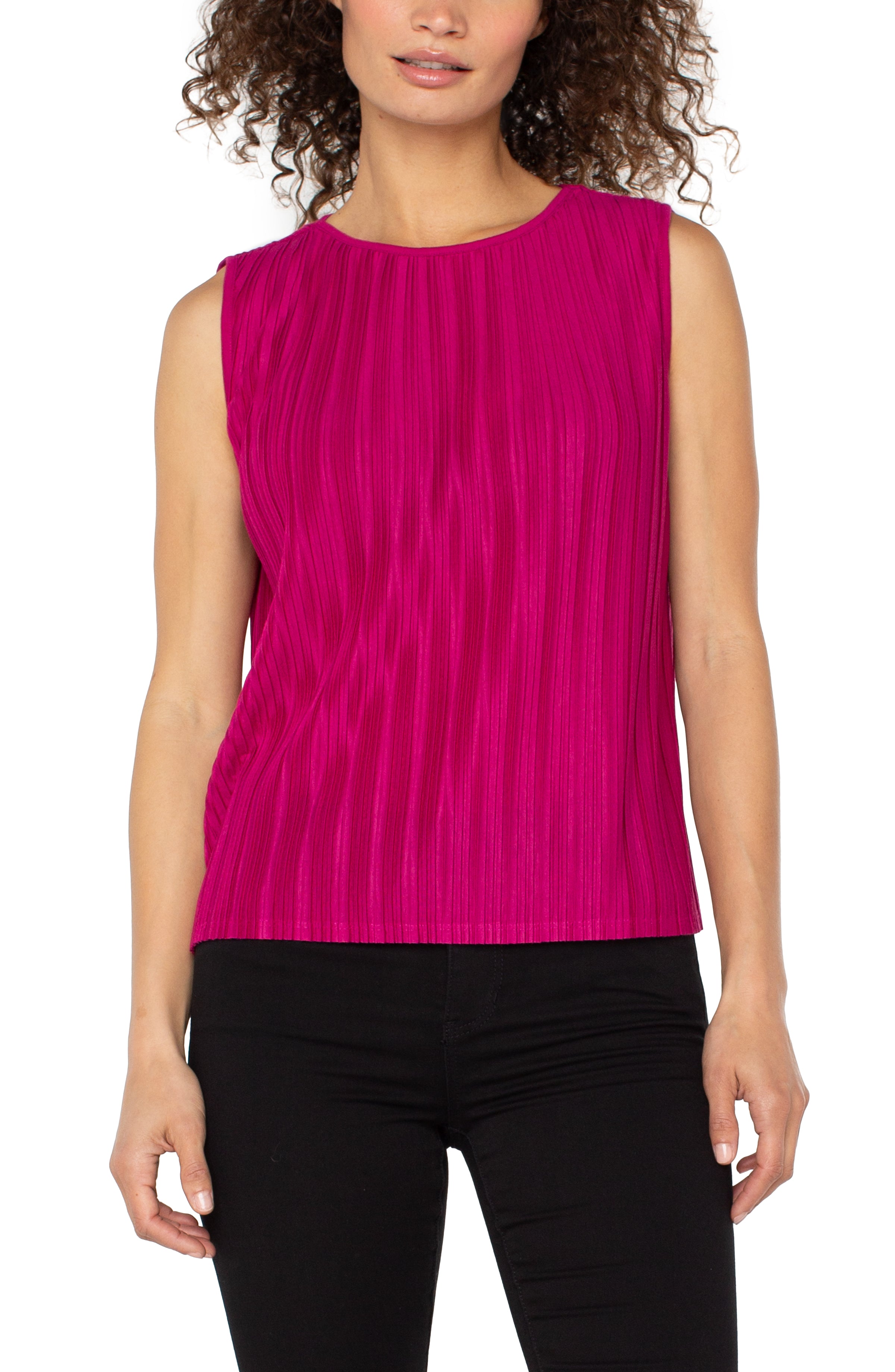 Sleeveless Crew Neck Knit Top- dark currant
