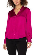 Long Sleeve Button Up Woven Shirt- fuchsia 