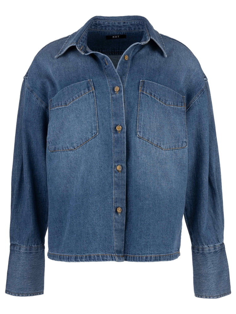 GERTIE Button Front Long Sleeve Top with Pockets