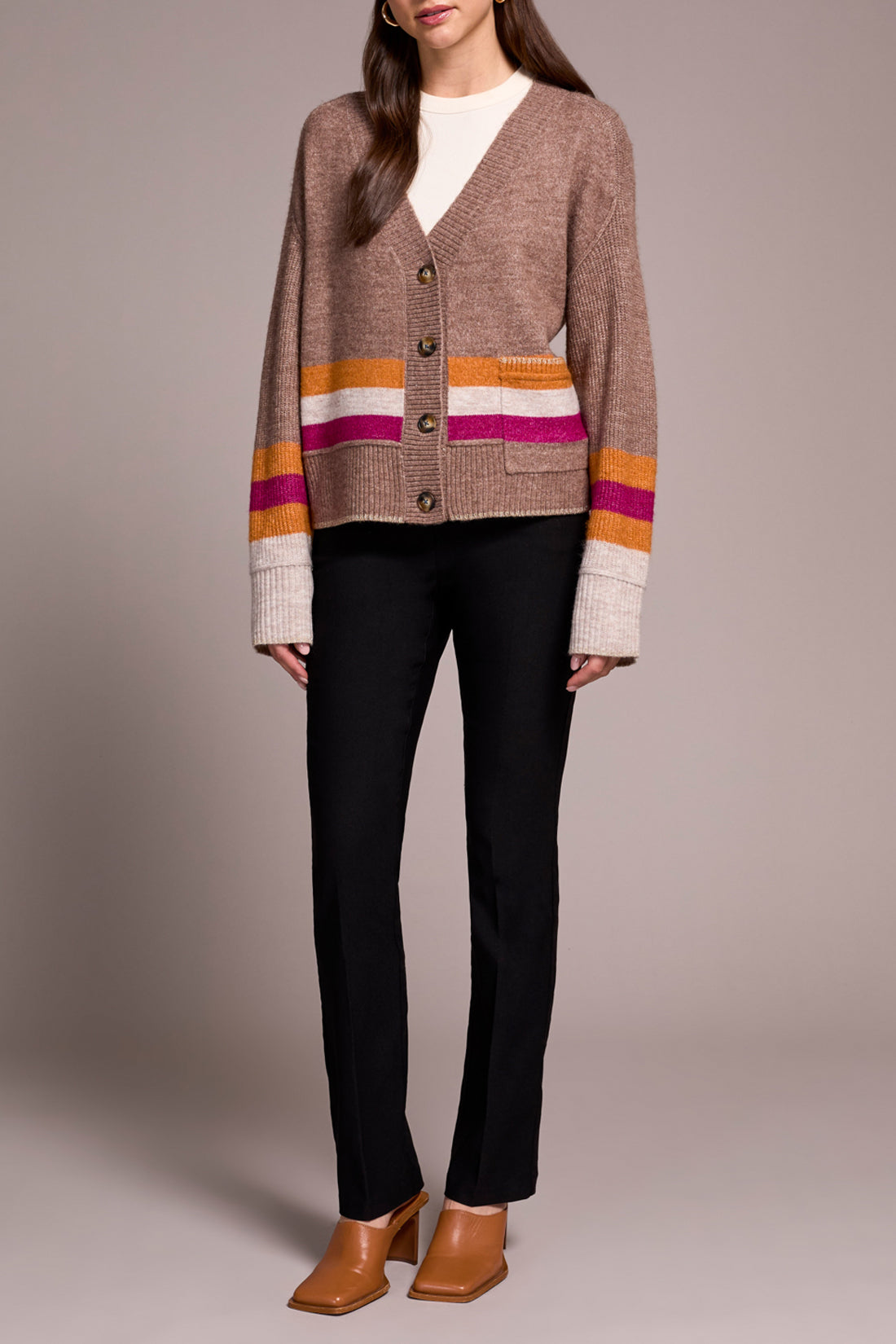 Long Sleeve Striped Sweater Cardigan with Pockets