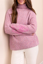 Long Sleeve Turtle Neck Sweater with Embroidery Detail