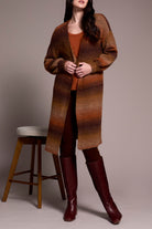 Long Sweater Cardigan with Puff Sleeve- toffee