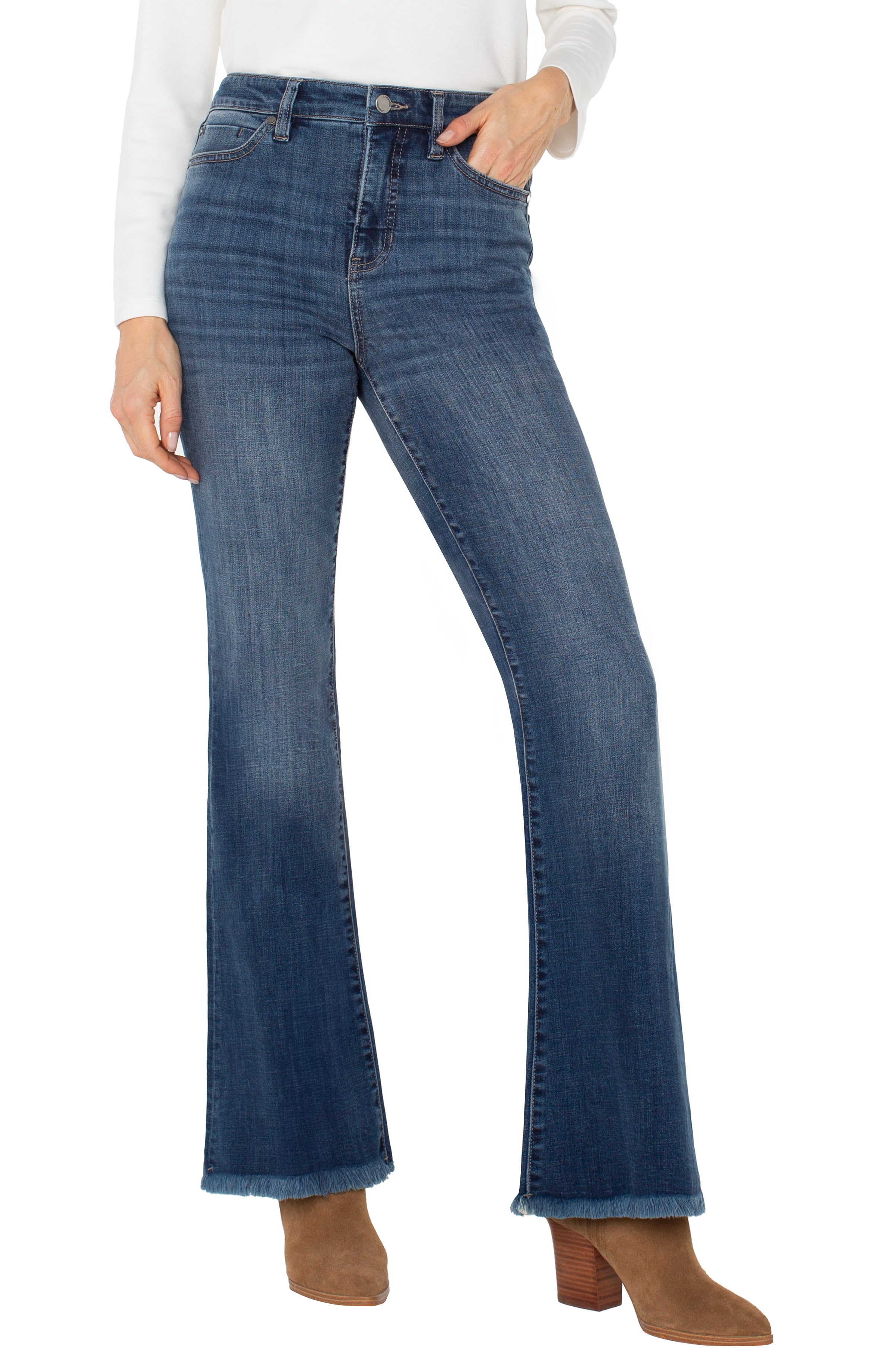 Hannah High Rise Flare Denim with Frayed Hem