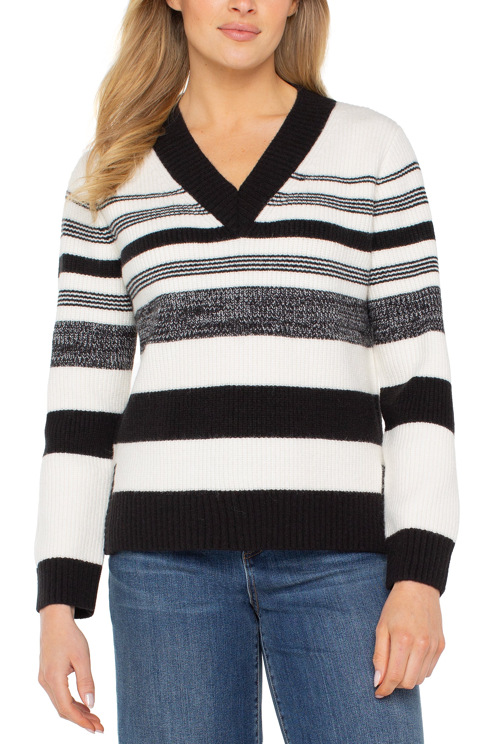 Long Sleeve V-Neck Striped Sweater