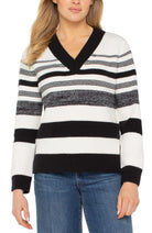 Long Sleeve V-Neck Striped Sweater