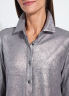 Connie Patent Foil Vegan Suede Shacket