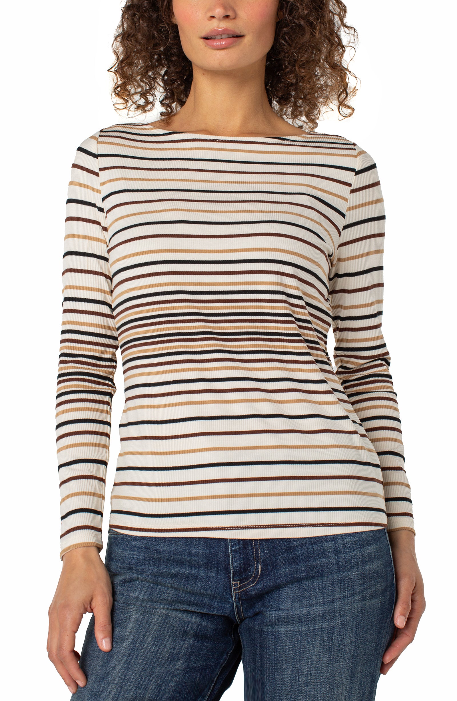 Long leave Boat Neck Stripe Knit Top