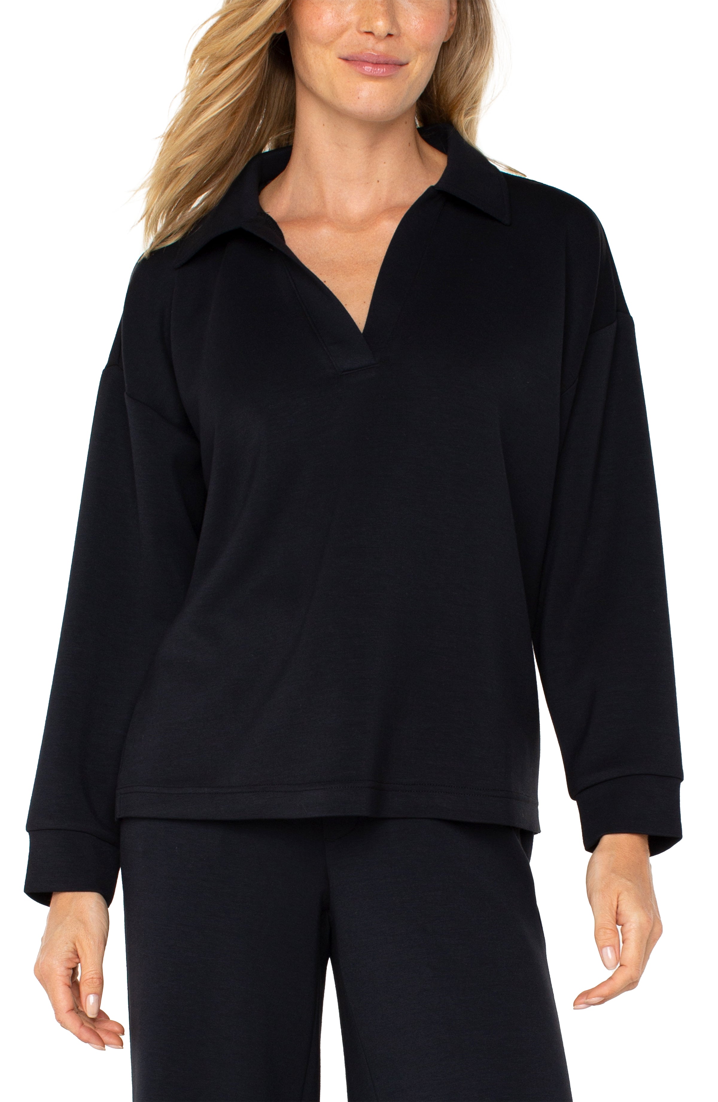 V-Neck Popover with Collar- black