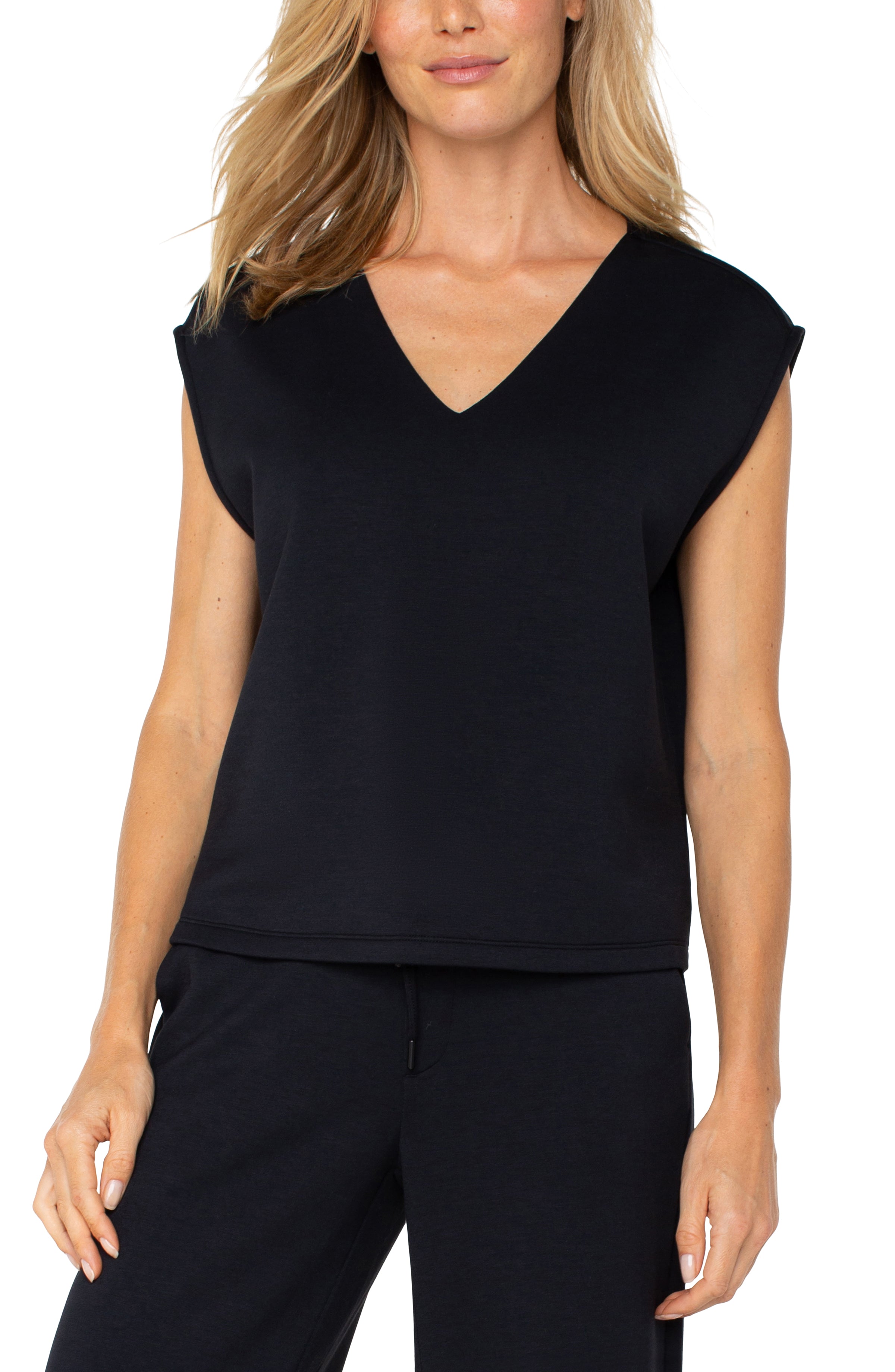 Dolman Sleeve V-Neck Top- black