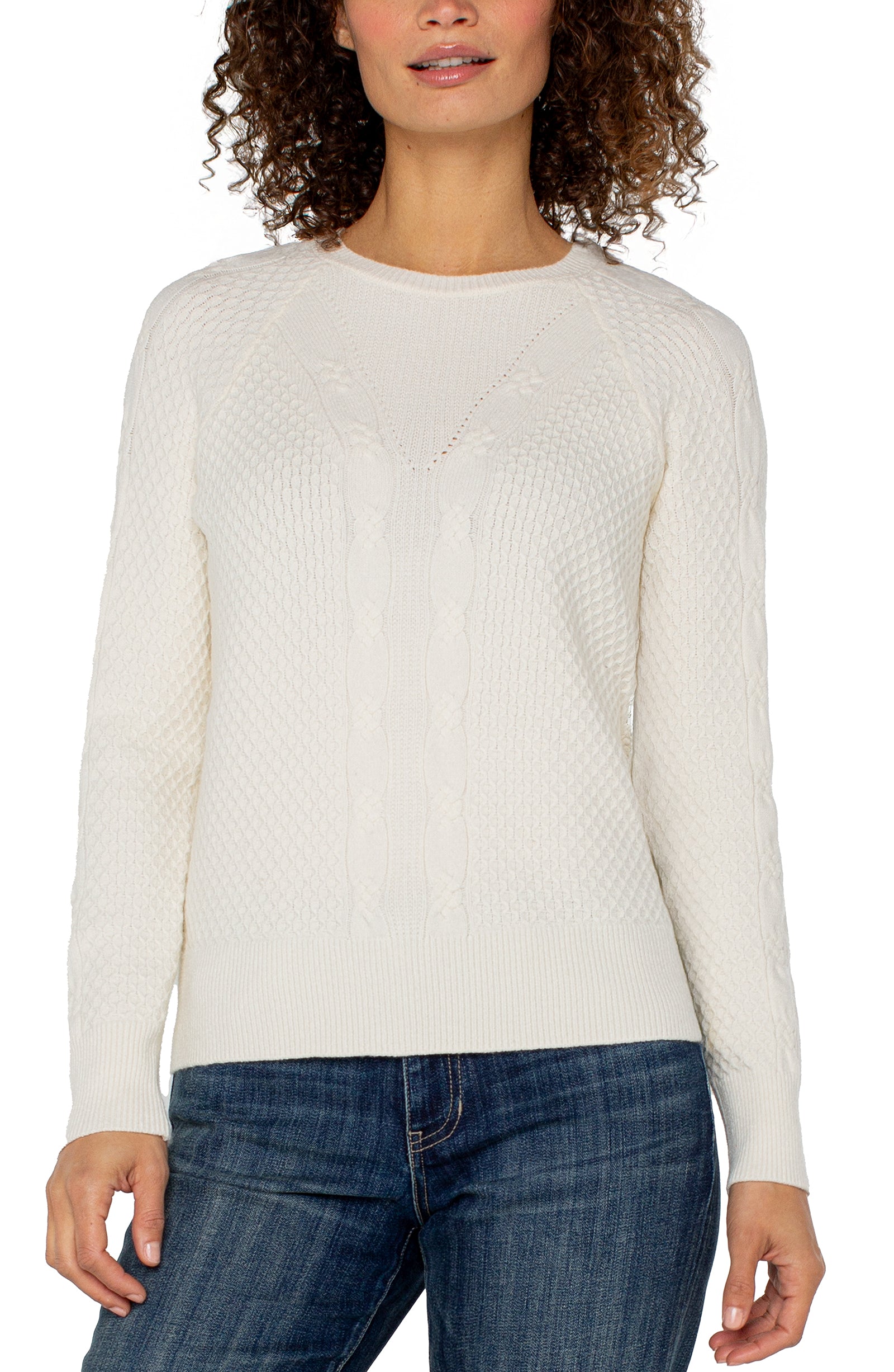 Long Sleeve Crew Neck Raglan Sweater- alabaster