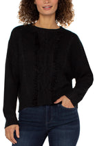 Long Sleeve Crew Neck Sweater with Fringe Detail