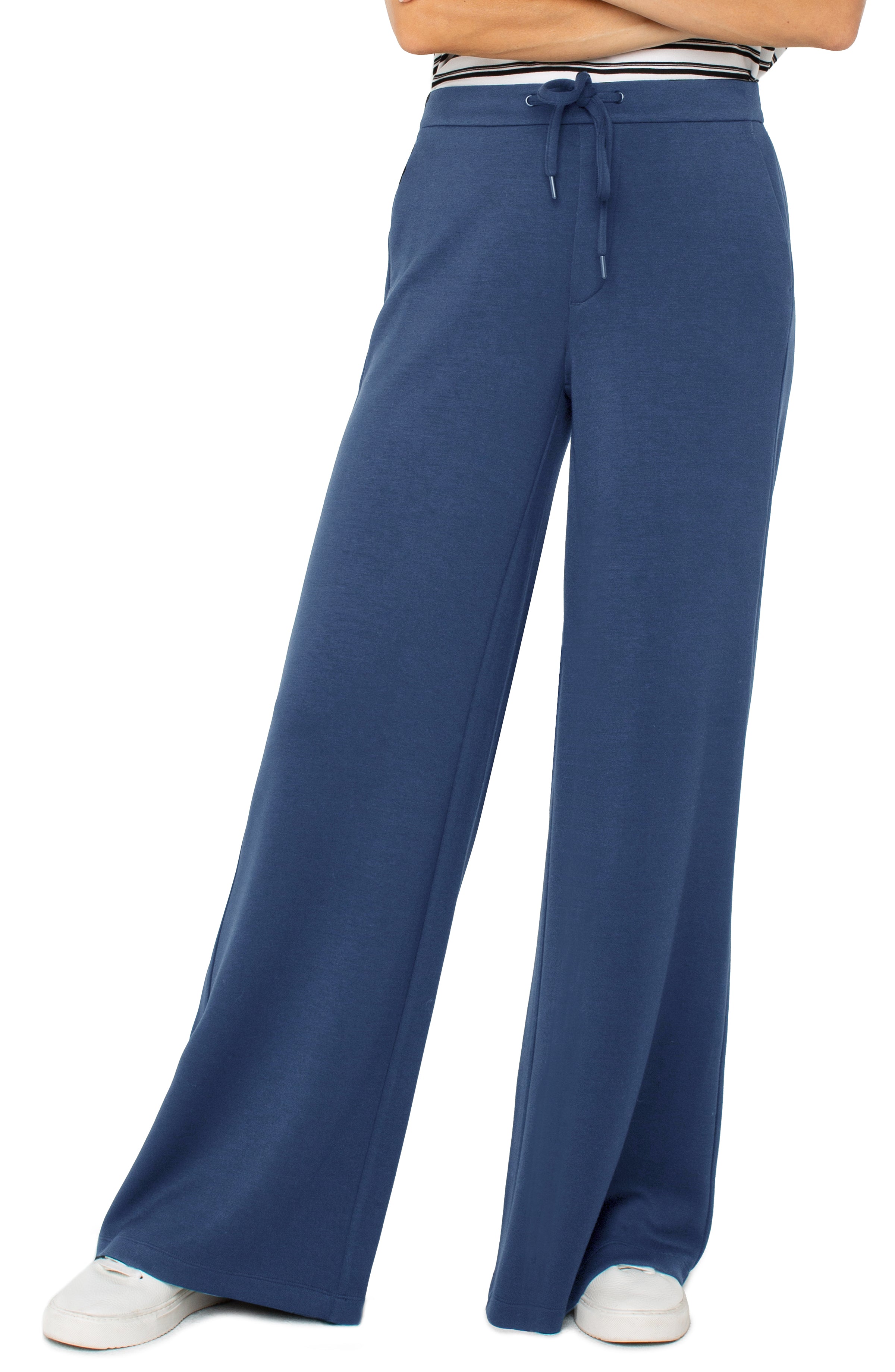 Pull On Wide Leg Trouser- Prussian blue