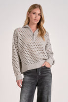 Open Knit 1/2 Zip Pullover Sweater