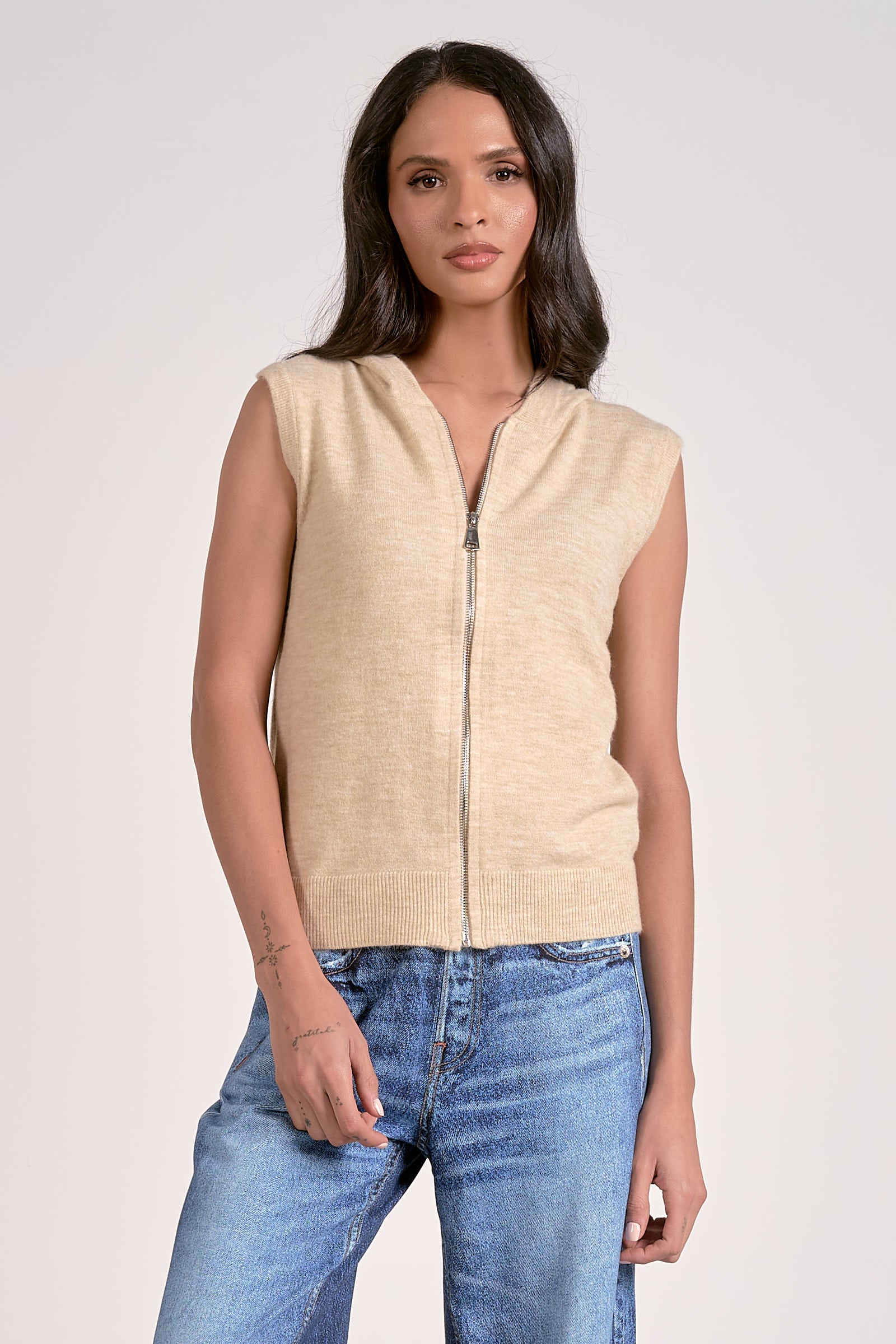 Zip Up Sleeveless Sweater Vest with Hoodie