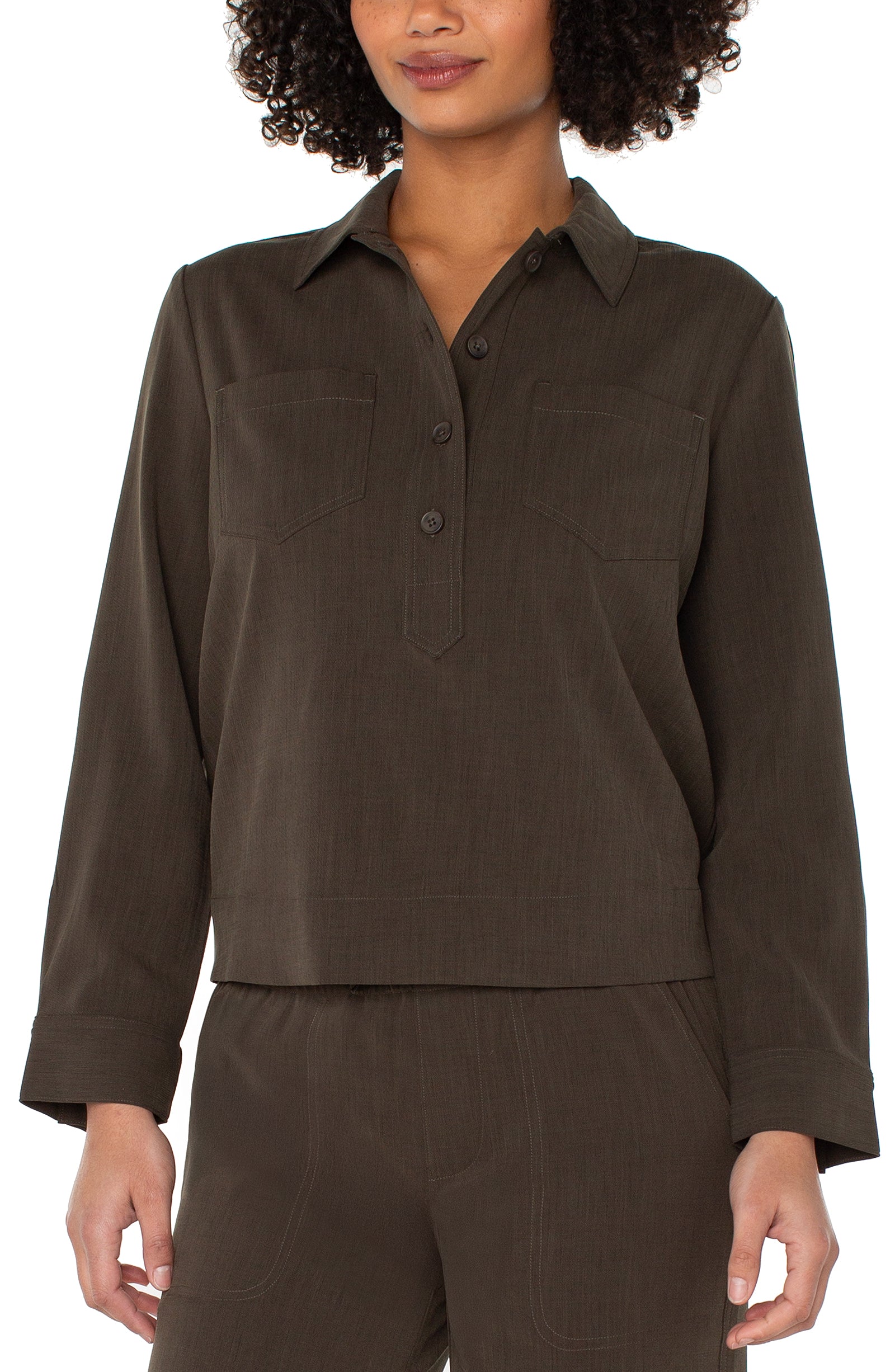 Popover Shirt with Elastic at Waist
