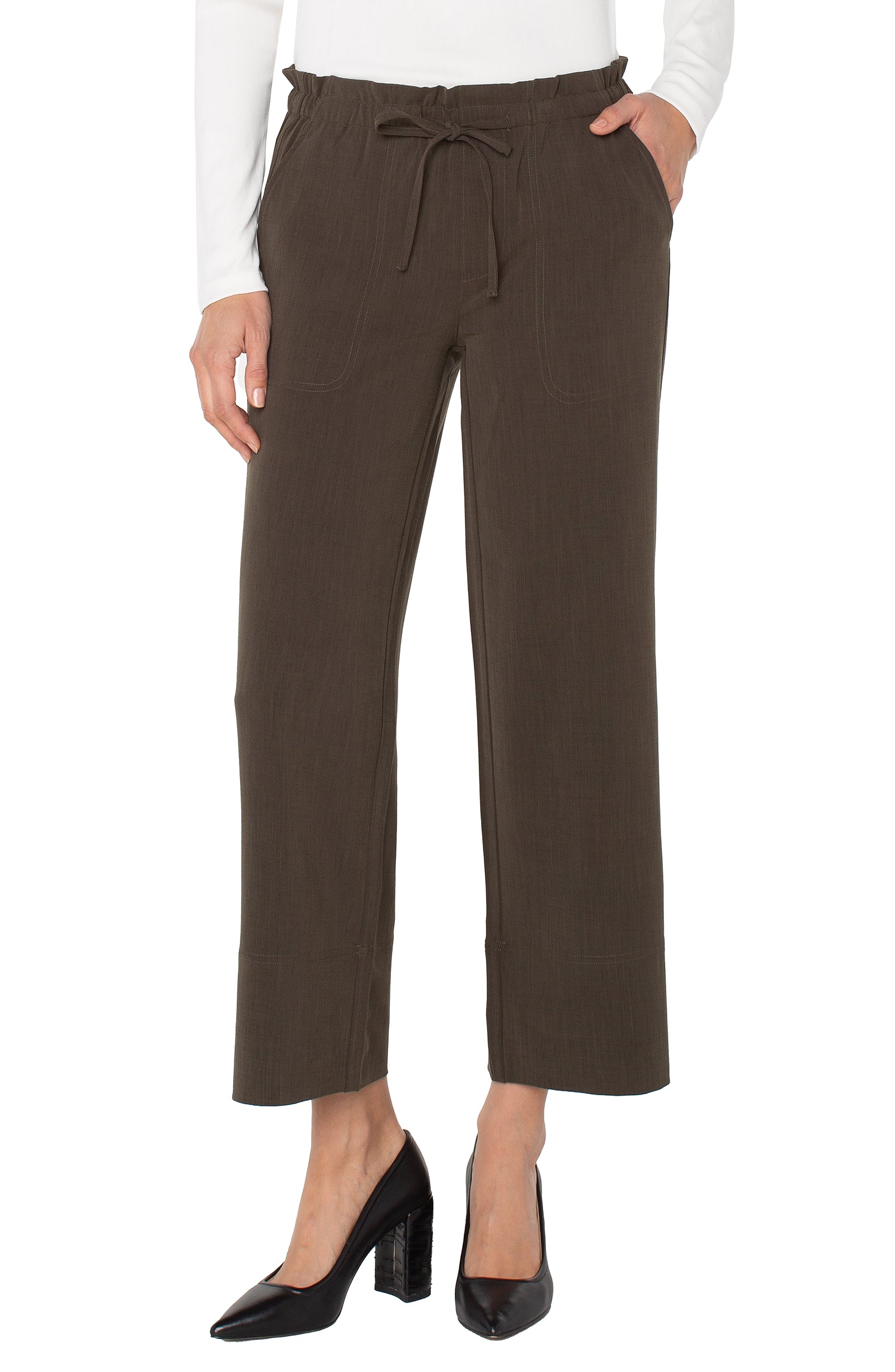Pull On Tie Waist Wide Leg Bottom