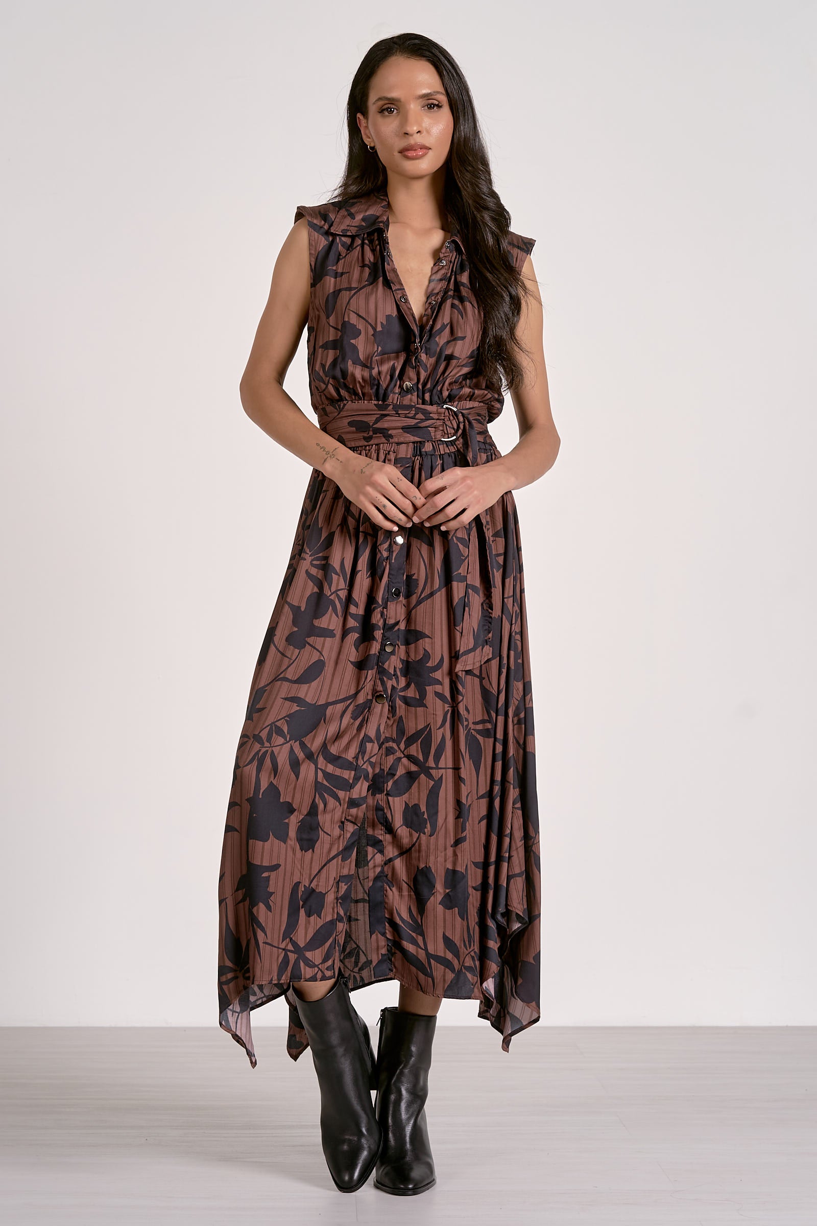 Midi Sleeveless Dress with Belt