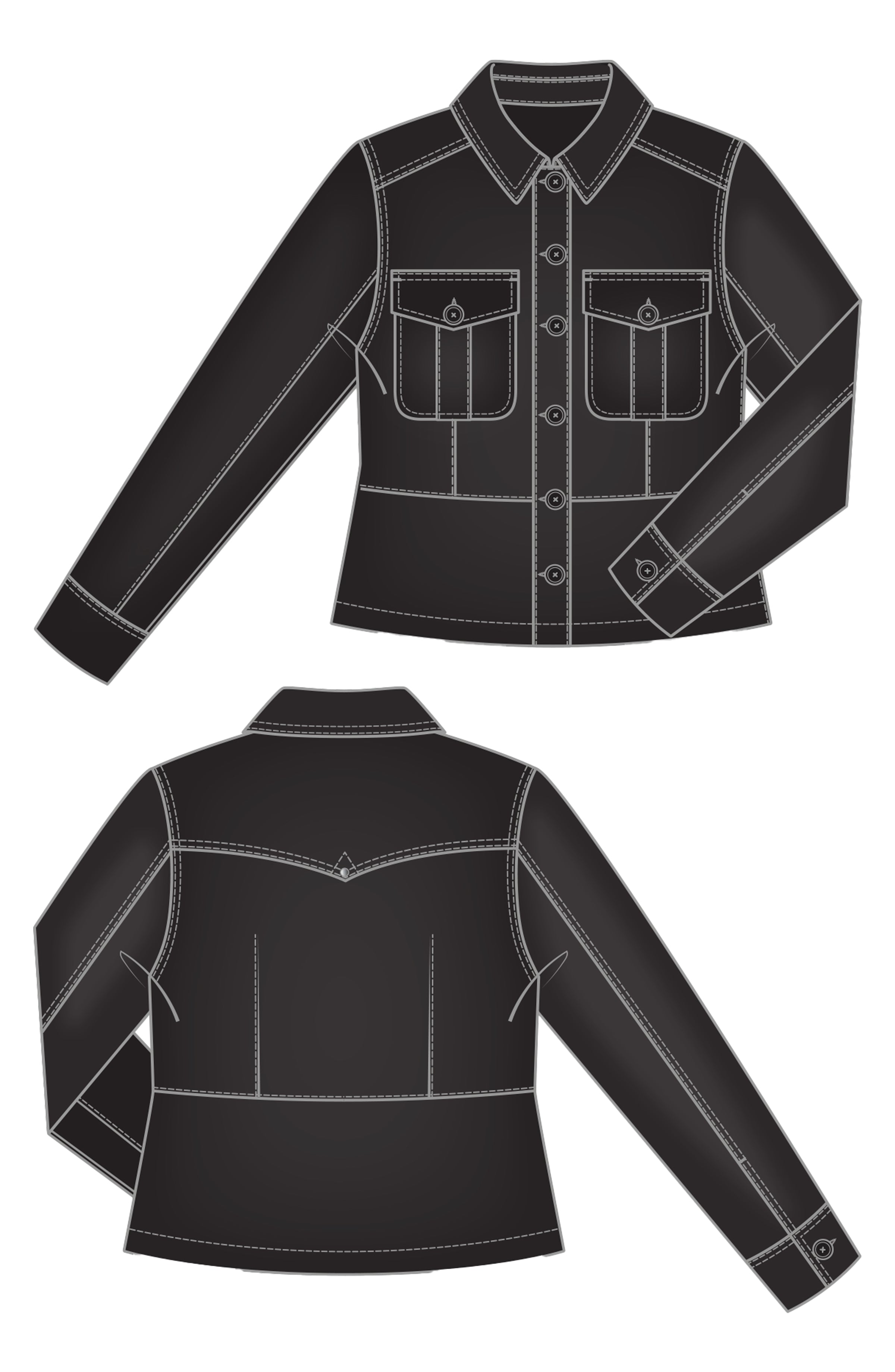 Peplum Hem Trucker Jacket- black