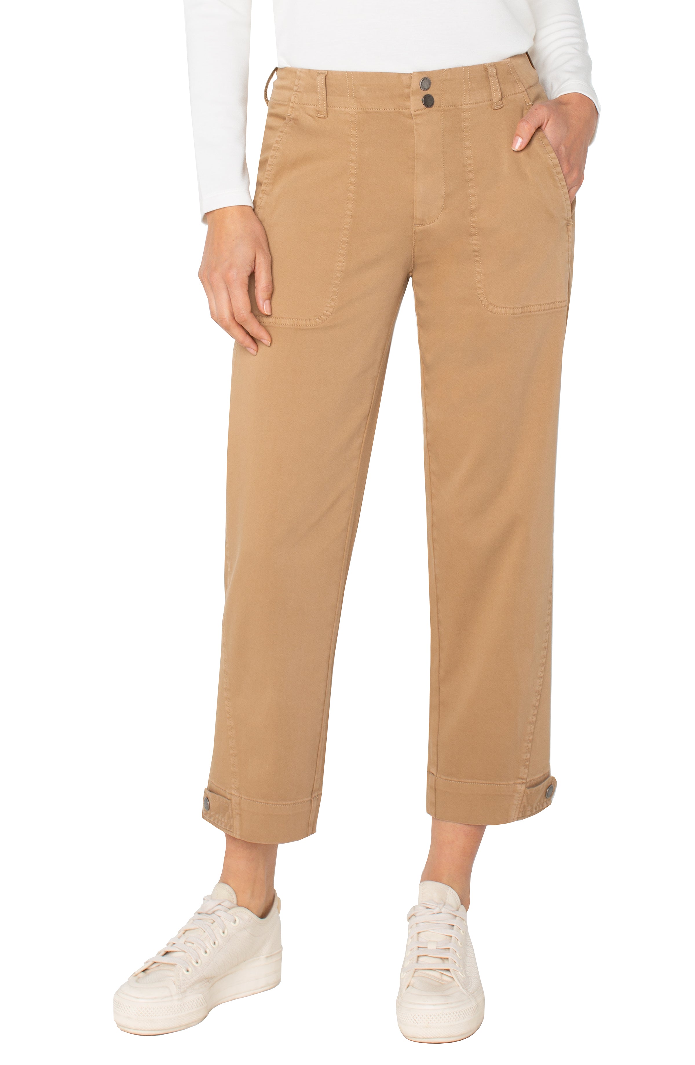 Utility Crop with Tab Hem- camel