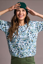 Three-Quarter Sleeve Crewneck Sweater- mist blue