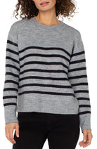 Long Sleeve Crew Neck Dropped Shoulder Striped Sweater