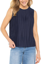 Sleeveless Crew Neck Knit Top- navy