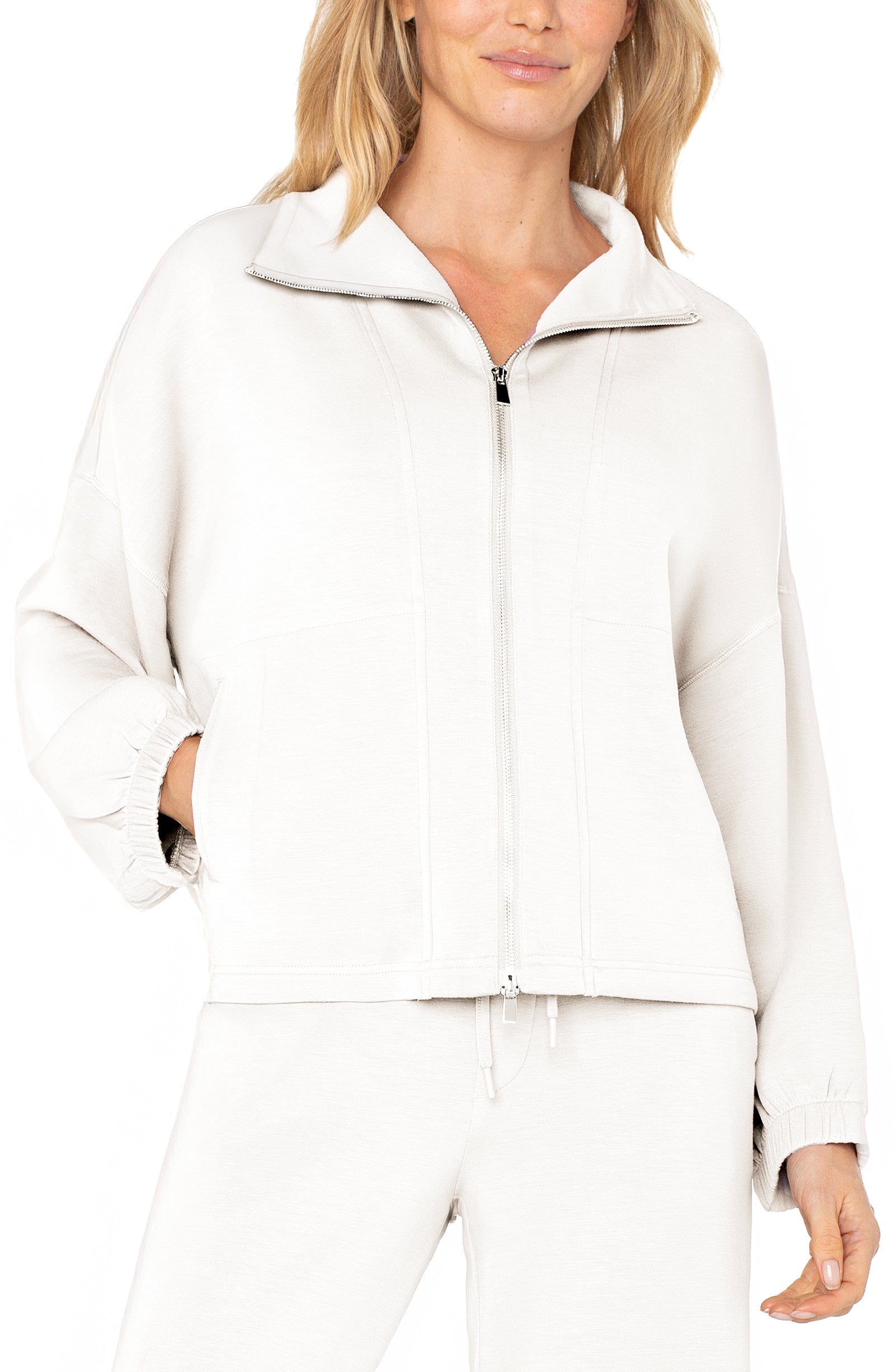 Zip Up Funnel Neck Jacket- cloud