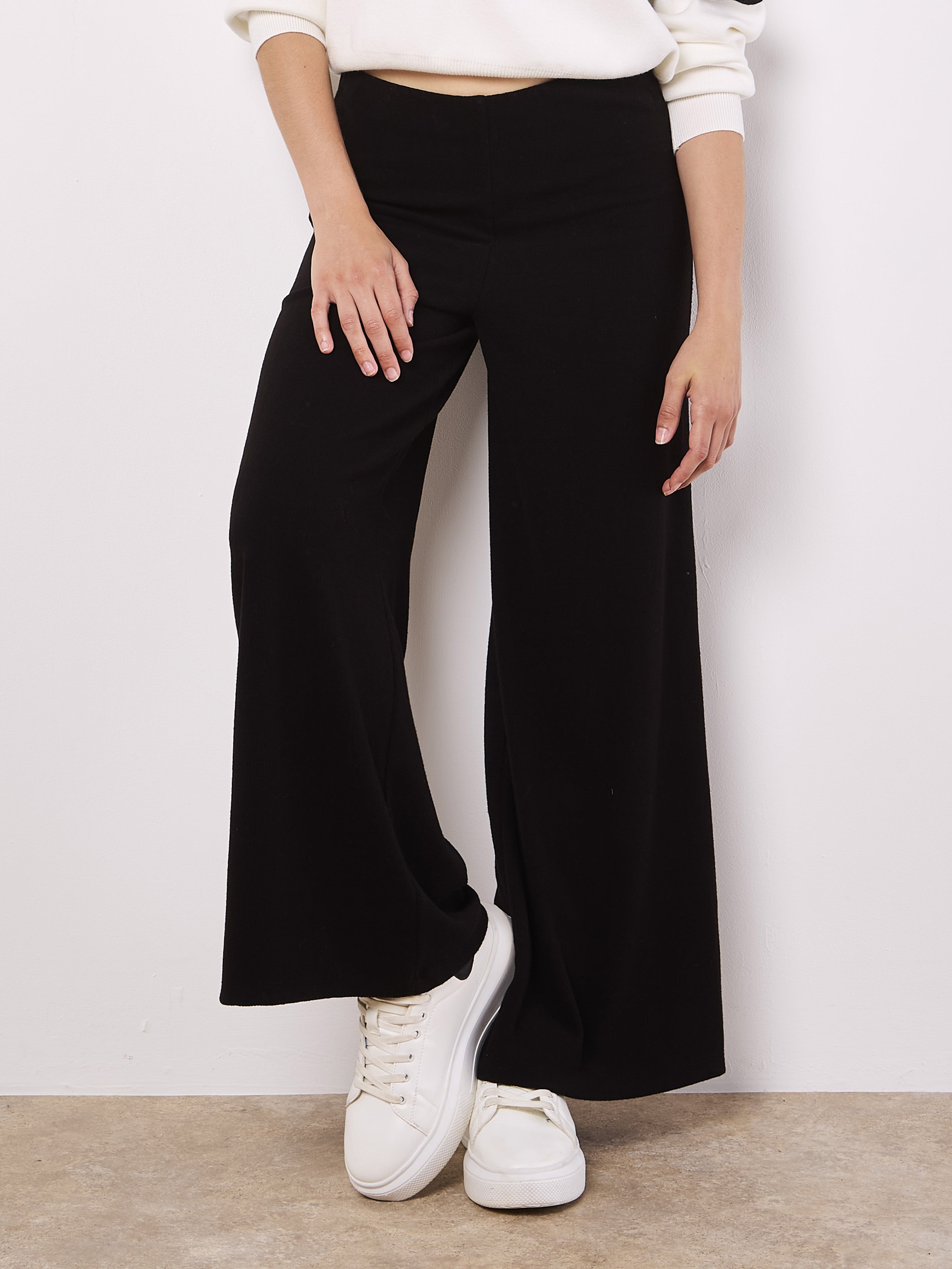 Brushed or Loop Back Wide Leg Jogger- Black
