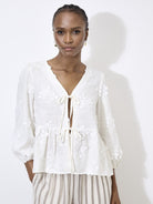 Linen Tie Up Peplum-White