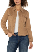 Peplum Hem Trucker Jacket- camel