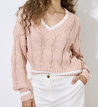 Cricket Cable Crop Sweater- Pink
