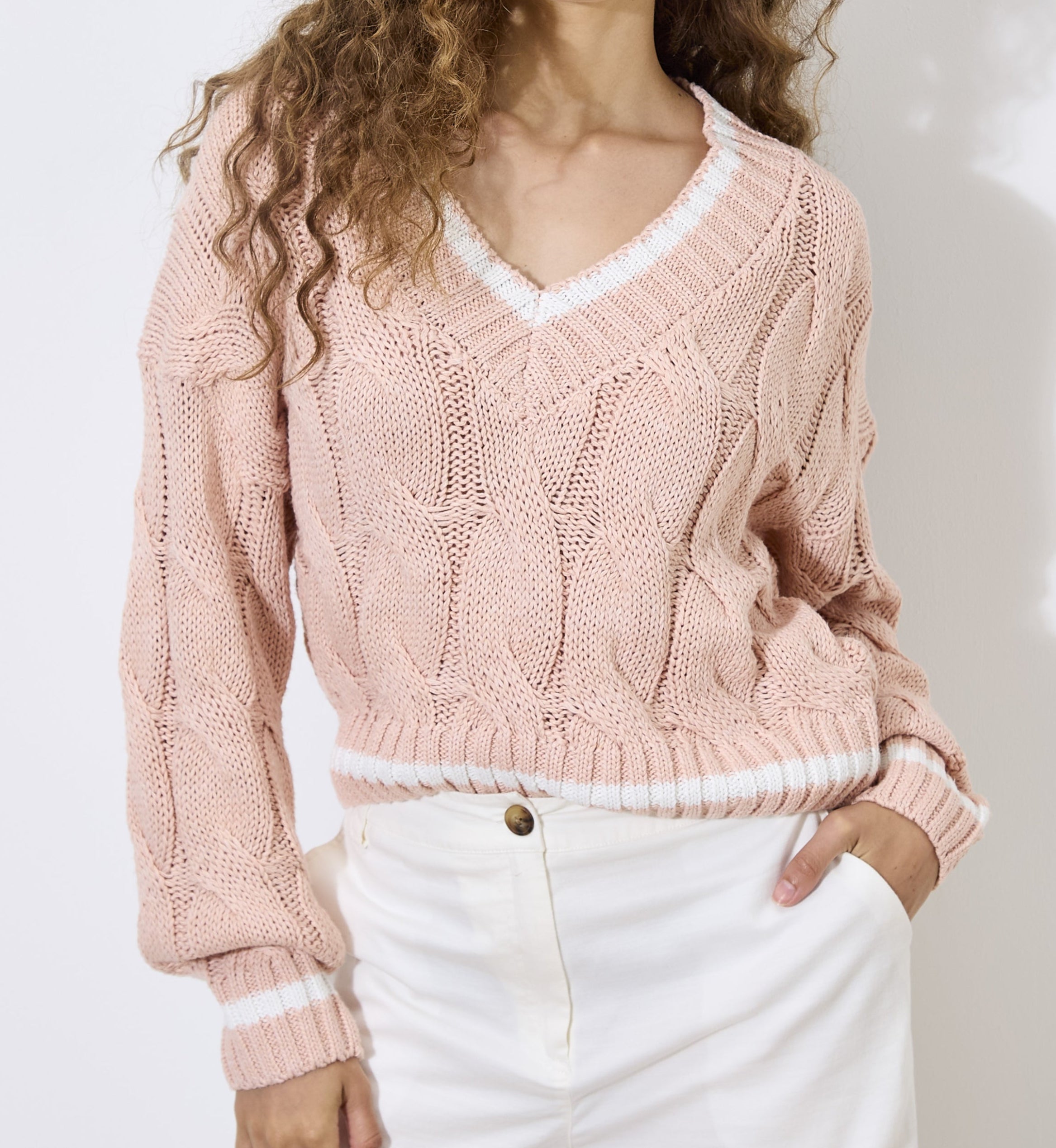 Cricket Cable Crop Sweater- Pink