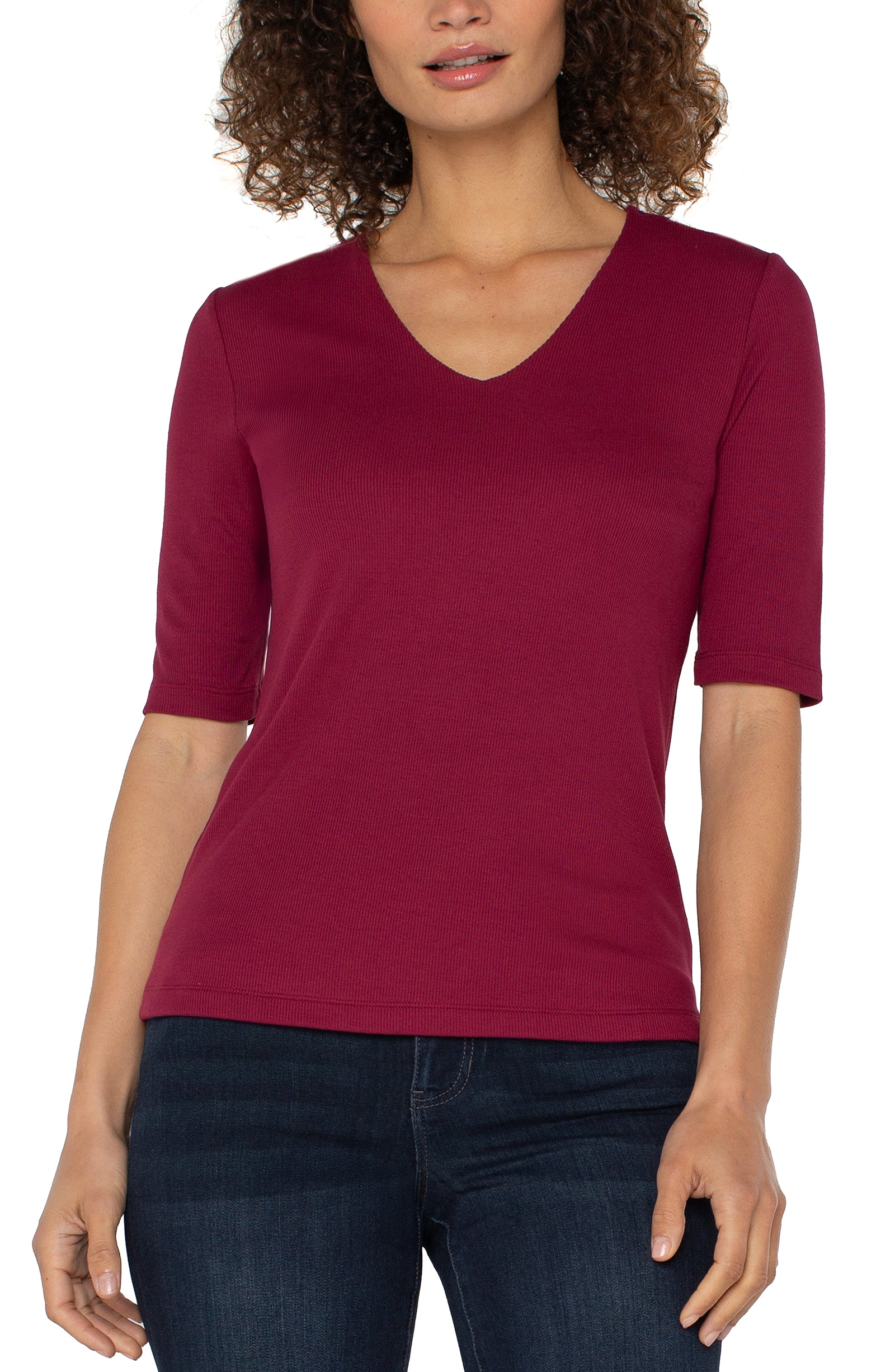 Double Layer Vneck- Cherry