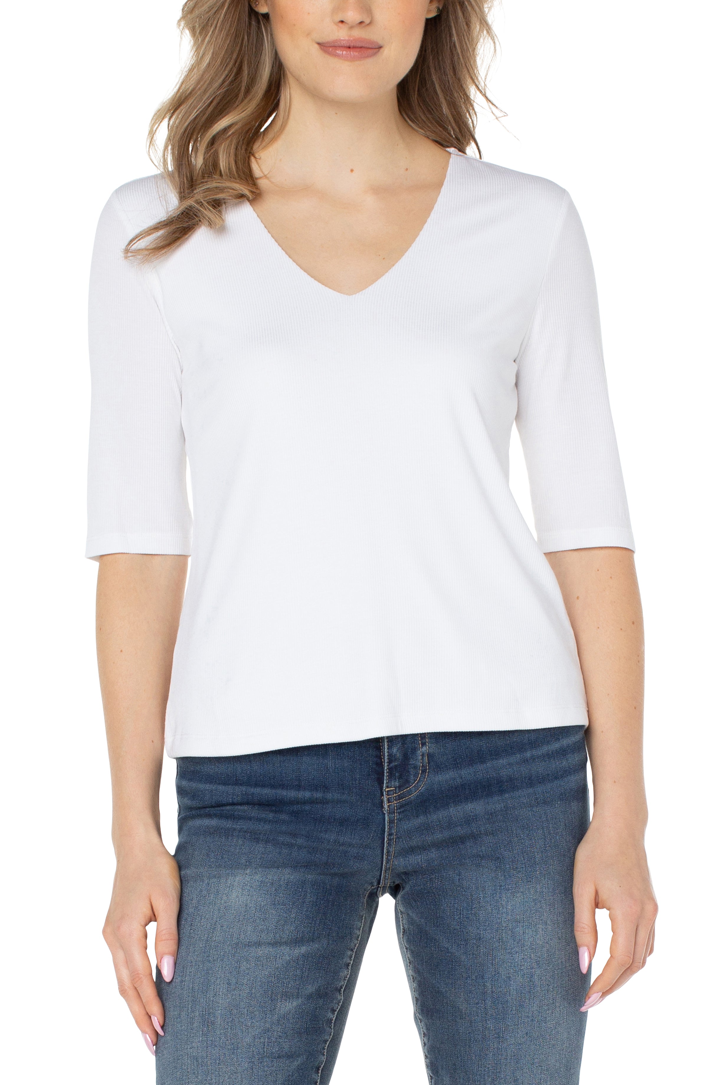 Double Layer Vneck- White