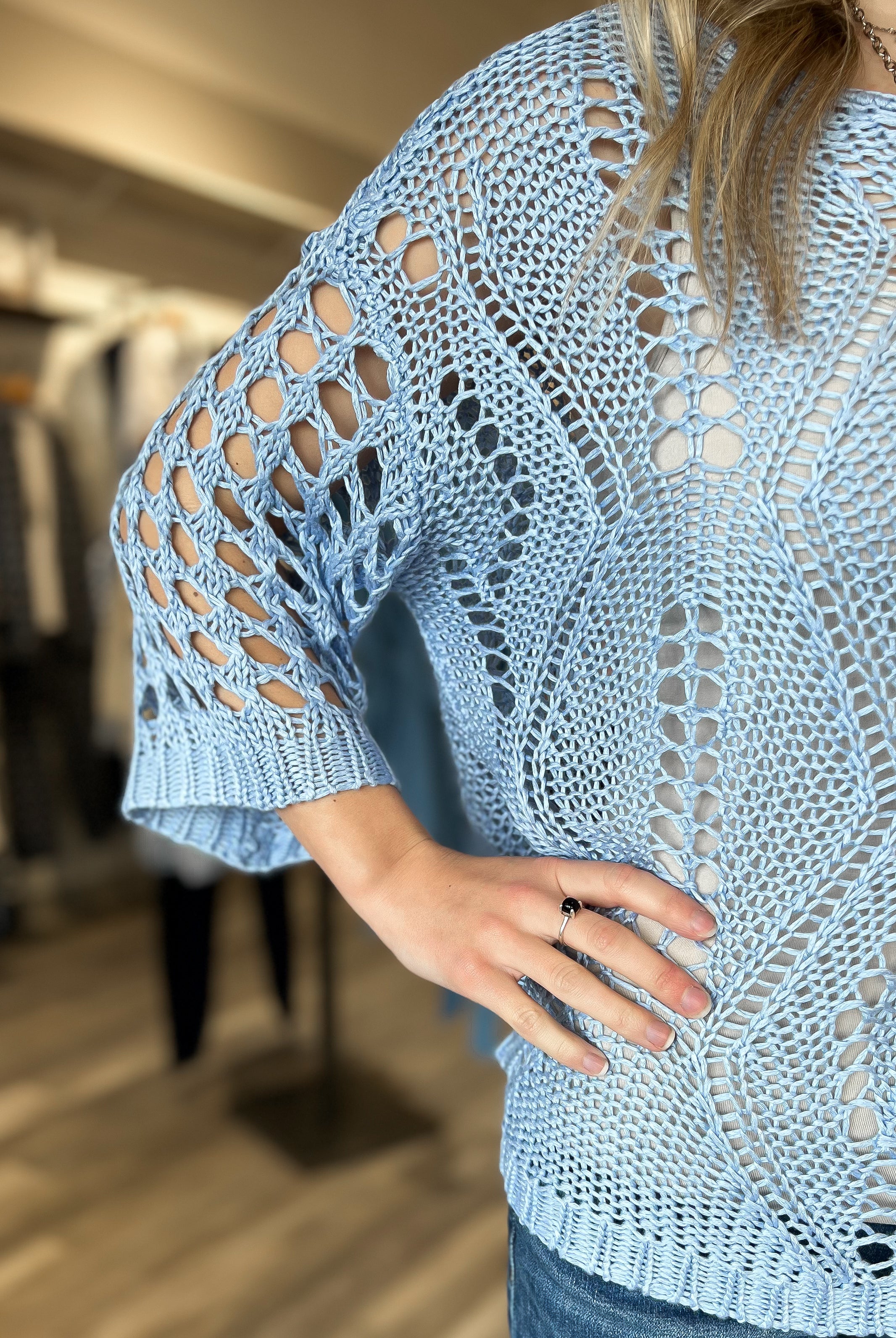Mainstream Boutique Stillwater Women’s Crochet Sweater with Fancy Stitch
