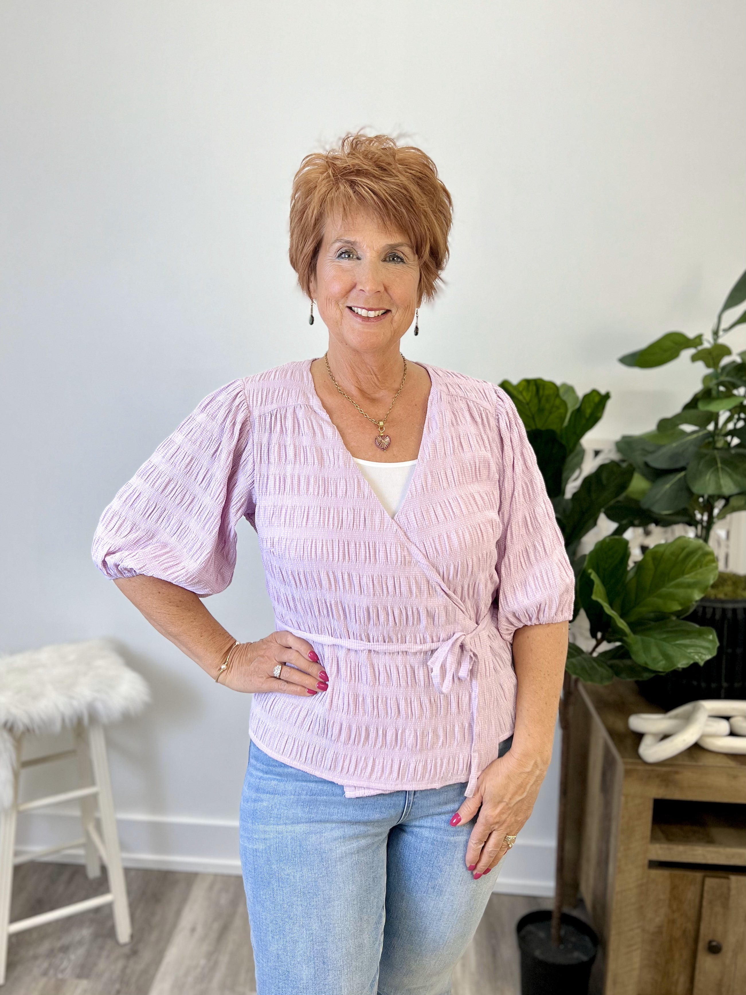 Mainstream Boutique Stillwater Wrap Seersucker Blouse