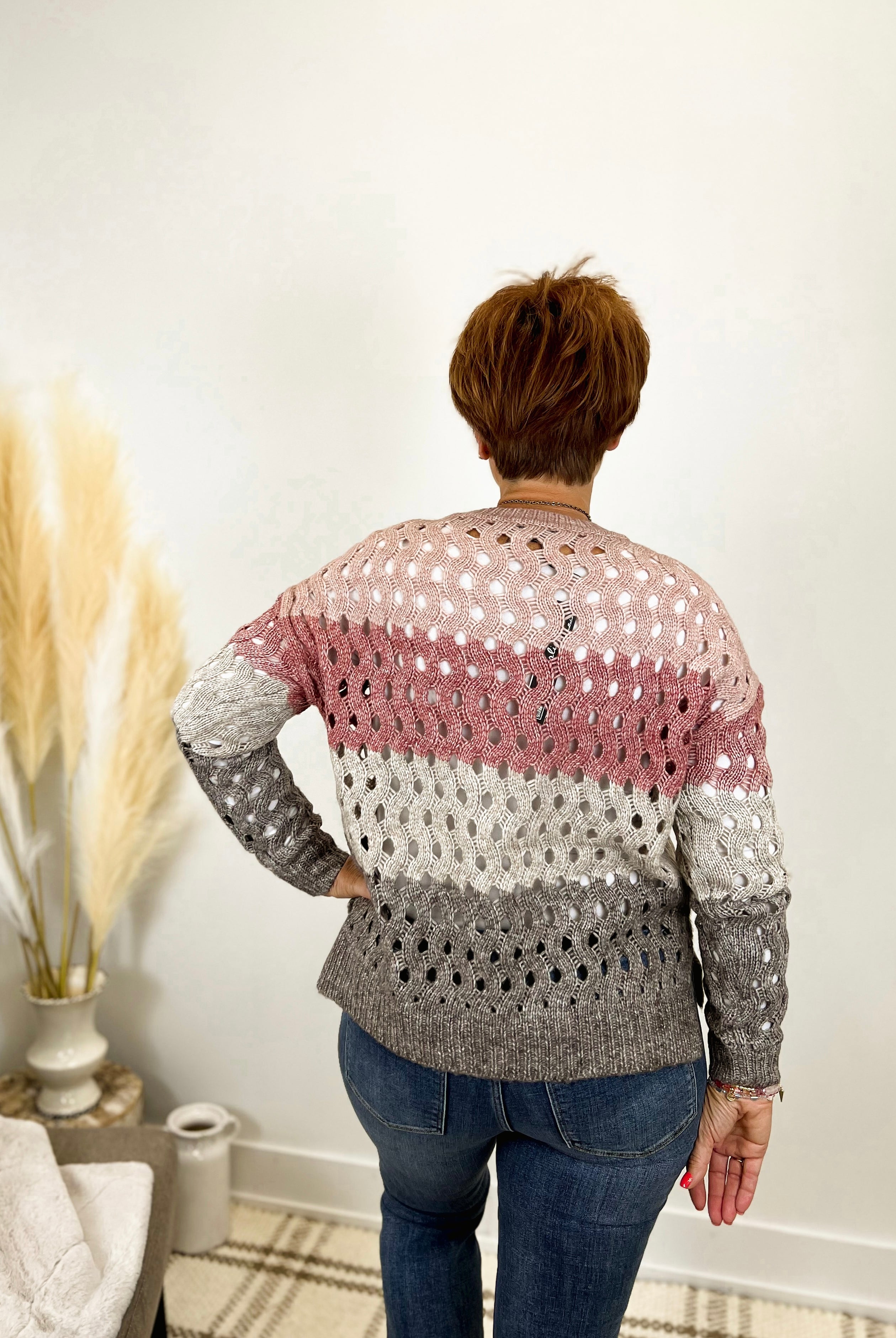 Mainstream Boutique Stillwater Wavy Net Striped Sweater