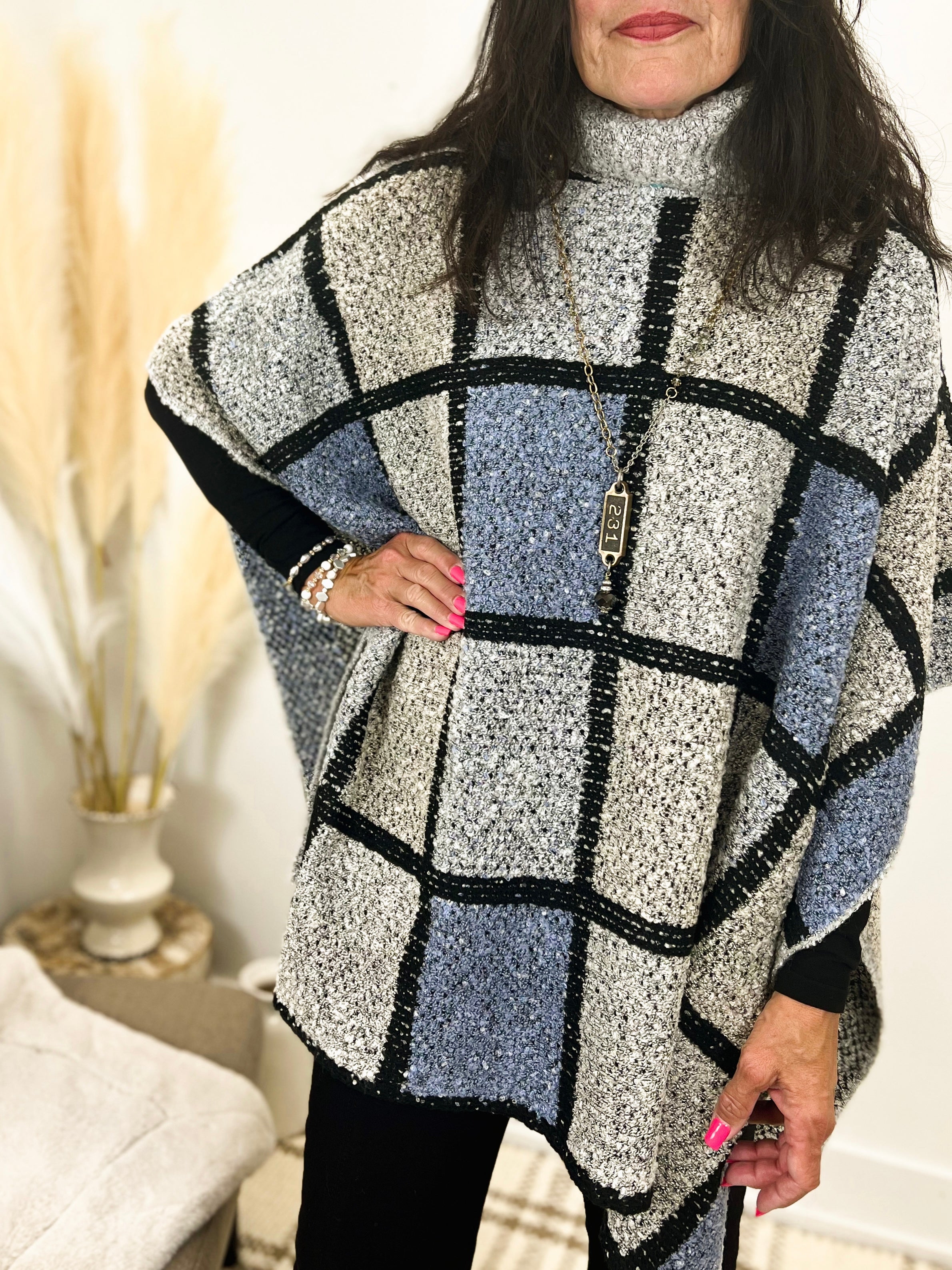 Mainstream Boutique Stillwater Knit Color Block Poncho