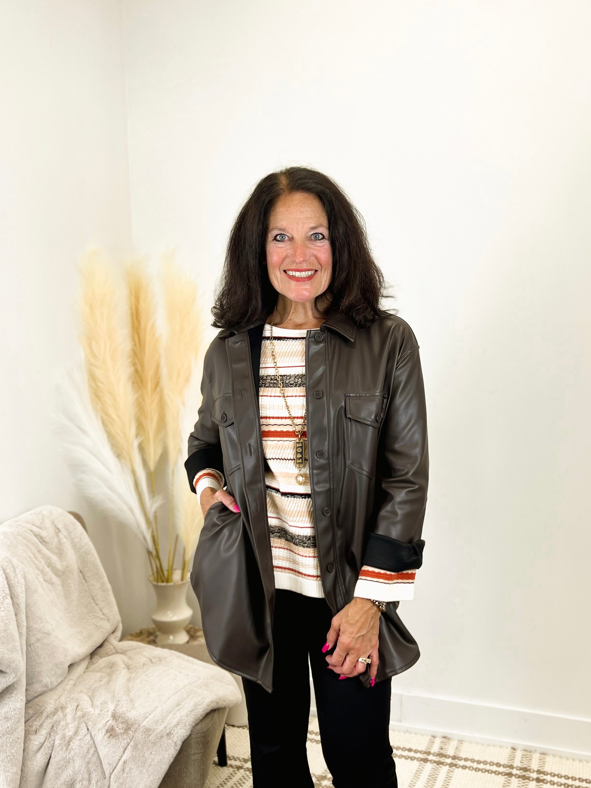 Mainstream Boutique Stillwater Rich Faux Leather Shacket